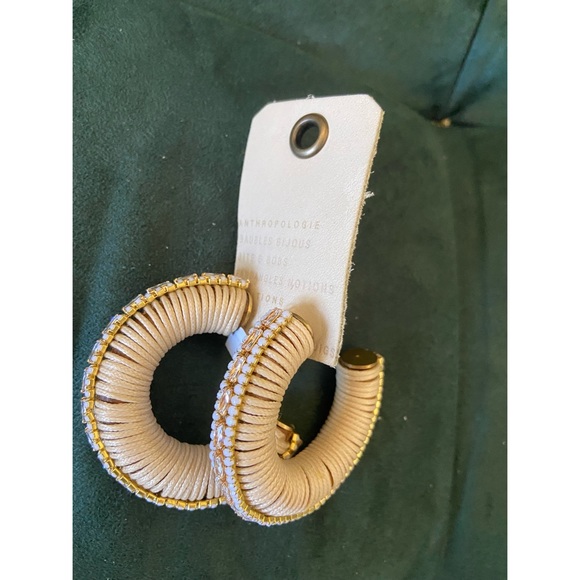 NEW! Anthropologie Embellished Wood Hoop Earrings - Picture 4 of 9